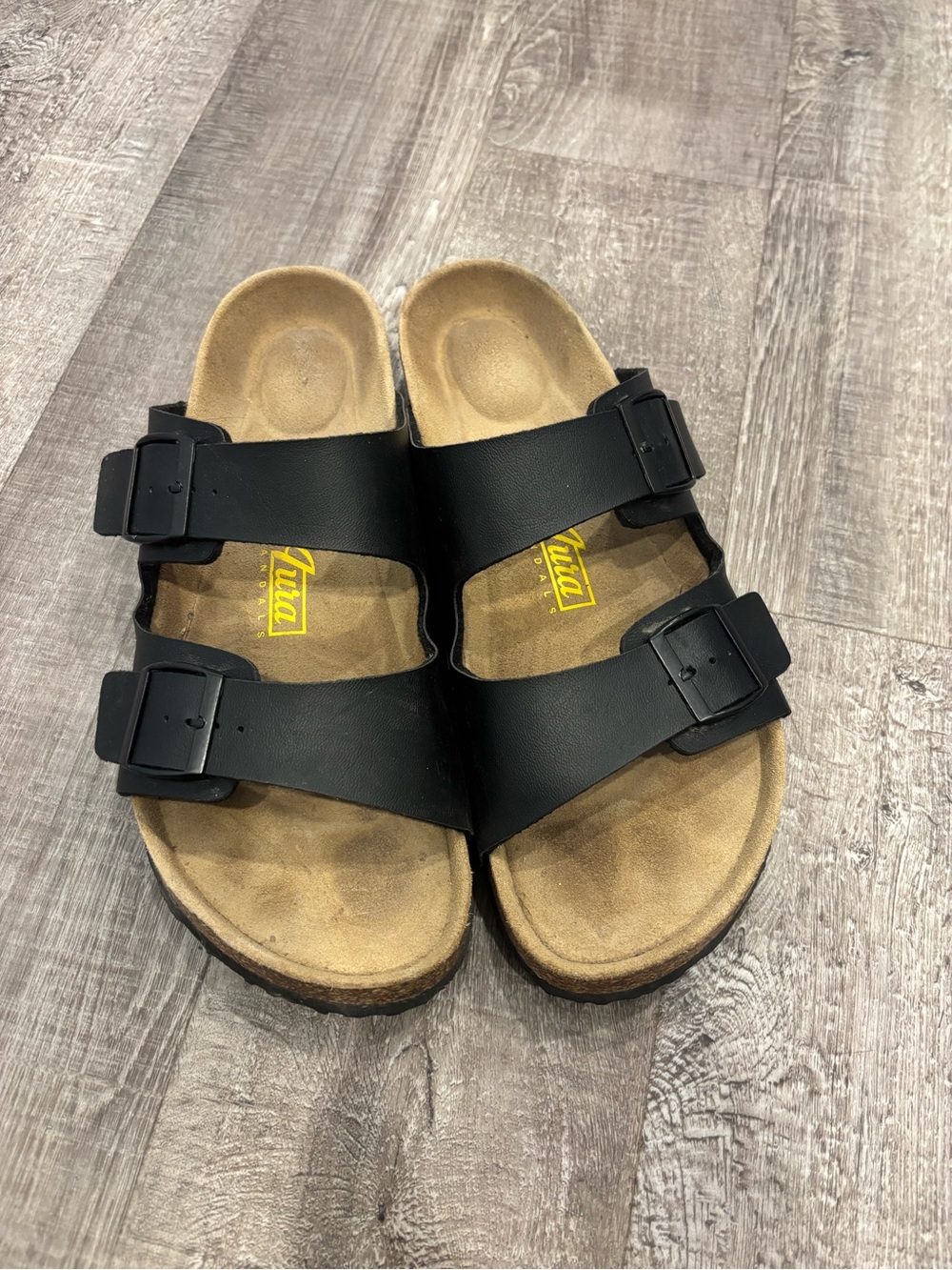 Black Two-Strap Buckle Sandals
